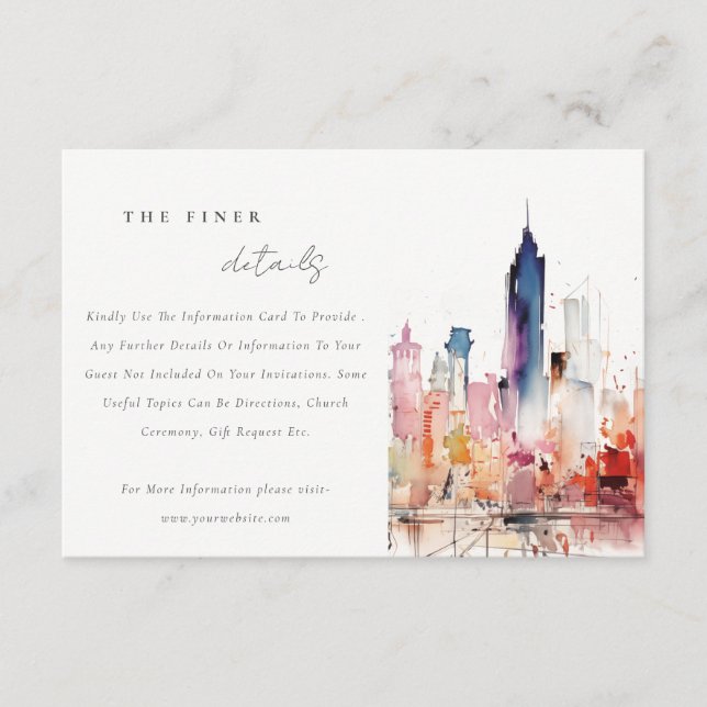 Carte D'accompagnement Chicago Illinois Watercolor Scape Wedding Details (Devant)
