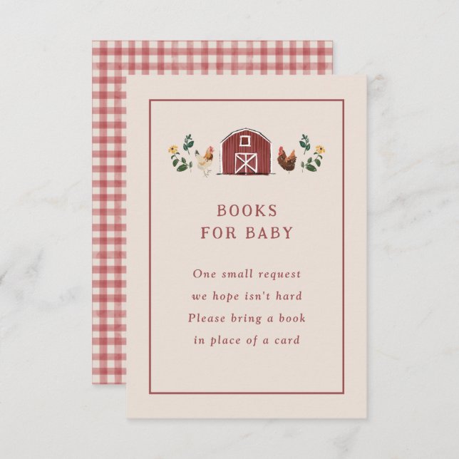 Carte D'accompagnement Chickens Barn Charming Farm Baby Shower Books (Devant / Derrière)