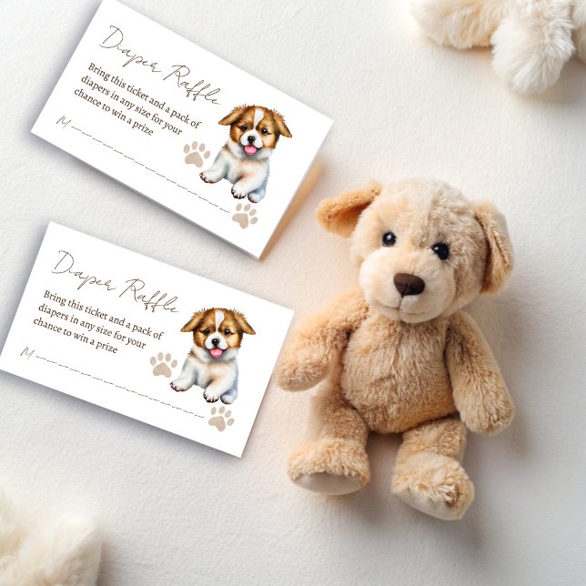 Carte D'accompagnement Chien à thème baby shower tombole de la couche (Puppy dog themed baby shower diaper raffle enclosure card cute puppy raffle tickets )