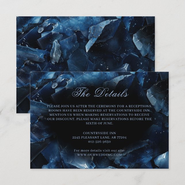Carte D'accompagnement Chiffres de sorcière bleu foncé Boho Mariage noir (Devant / Derrière)