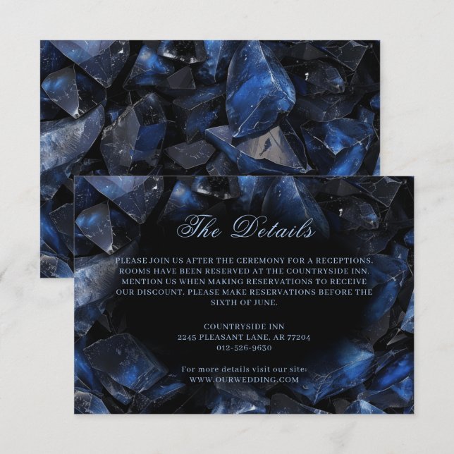 Carte D'accompagnement Chiffres de sorcière bleu foncé Boho Mariage noir (Devant / Derrière)