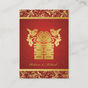 Carte D'accompagnement Chinois Rouge / Or Double Bonheur RSVP (100 pc)