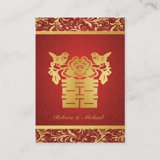 Carte D'accompagnement Chinois Rouge / Or Double Bonheur RSVP (100 pc) (Devant)