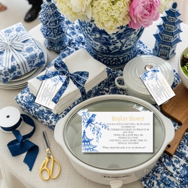 Carte D'accompagnement Chinoiserie Bleue  Présentation de Mariage    (Blue Chinoiserie Bridal Display Shower Enclosure Card)