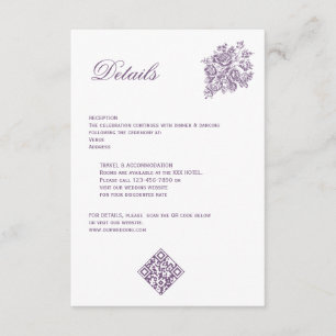 Carte D'accompagnement Chinoiserie Purple Rose Bouquet Mariage victorien