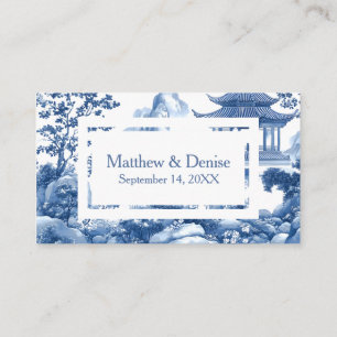 Carte D'accompagnement Chinoiserie Toile Bleue Elégant Mariage Pagode RSV