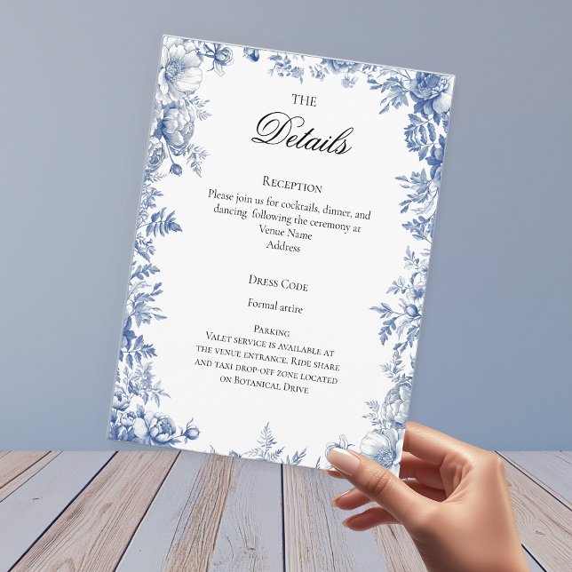 Carte D'accompagnement Chinoiserie Toile French Blue Wedding Details (Dusty Blue Toile Wedding Details Enclosure Card
)