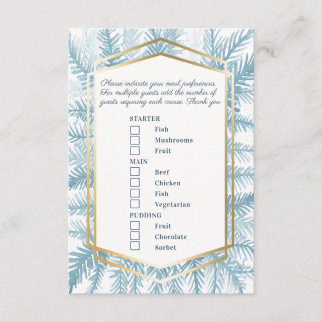 Carte D'accompagnement Choix de repas hiver événement épinette bleue art (Devant)