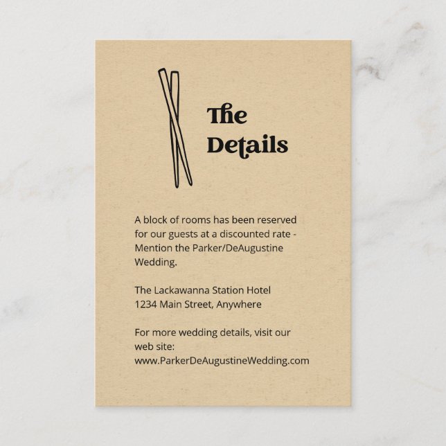 Carte D'accompagnement Chopsticks Informations Mariage Détails Boîtier (Devant)