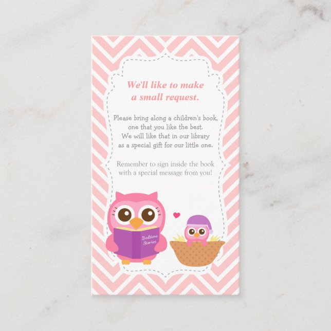 Carte D'accompagnement Chouette Baby shower Chevron Livre Insertion (Devant)