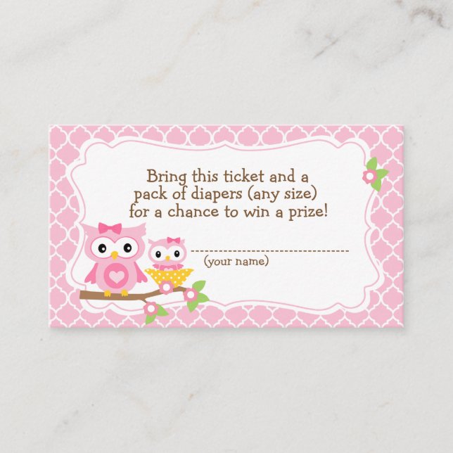 Carte D'accompagnement Chouette Baby shower Déchets Billet Raffle (Devant)
