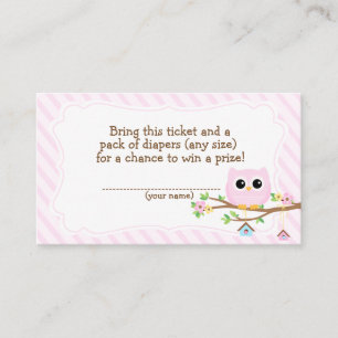 Carte D'accompagnement Chouette Baby shower rose Billet Raffle