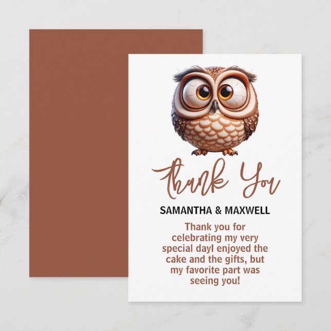 Carte D'accompagnement Chouette en caricature mignonne Baby Boy Douche (Devant / Derrière)