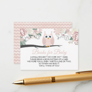 Carte D'accompagnement Chouette rose Baby shower floral Livres pour bébé