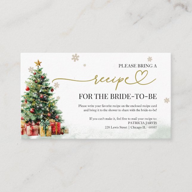 Carte D'accompagnement Christmas Bridal Shower Recipe Request (Devant)