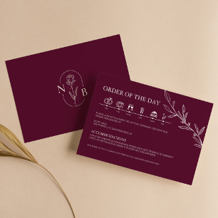 Carte D'accompagnement Chronologie de mariage bohème minimaliste burgundy