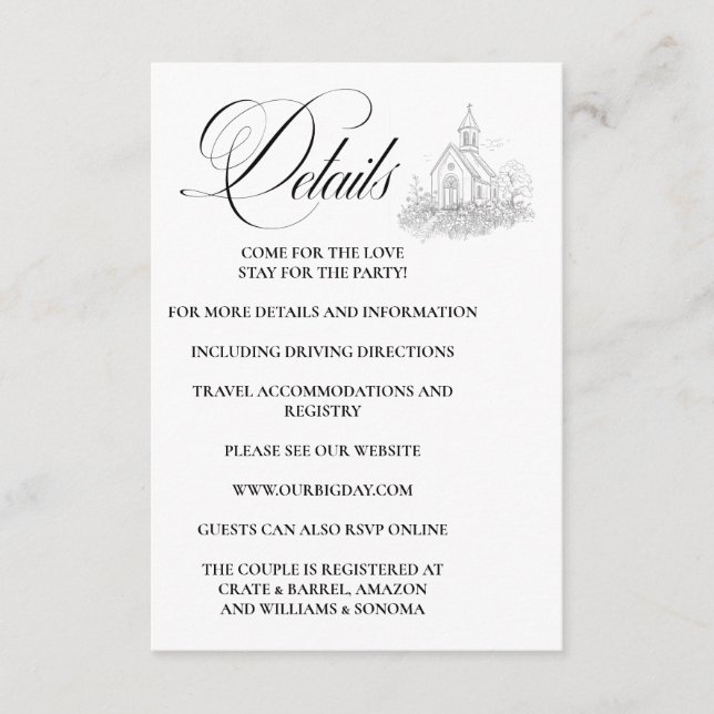 Carte D'accompagnement Church Calligraphy Enclosure Card Details (Devant)