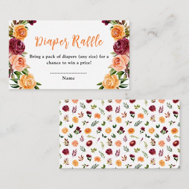 Carte D'accompagnement Chute Burgundy Orange Floral Baby Raffle (Devant / Derrière)