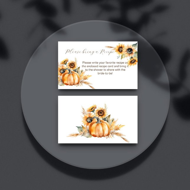 Carte D'accompagnement Chute d'amour boho citrouille tournesol douche nup (Fall in love boho pumpkin sunflowers autumn bridal shower recipe request enclosure card)