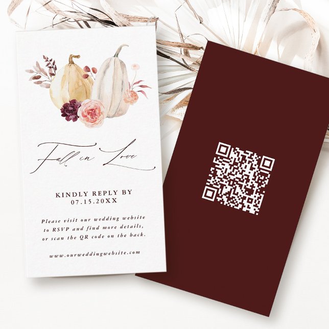 Carte D'accompagnement Chute en amour Citrouille Automne Mariage QR Code  (Front & Back)