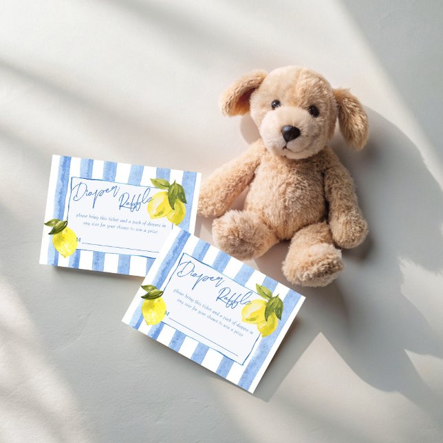 Carte D'accompagnement Ciao Bambino Bande bleue tombole de citrons (Ciao Bambino blue stripes lemons Italian baby shower diaper raffle Enclosure Cards raffle tickets)