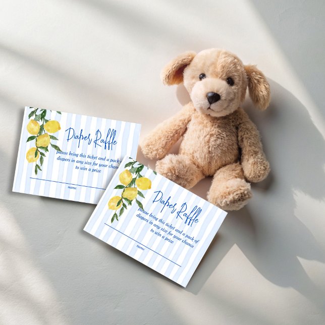 Carte D'accompagnement Ciao citrons baby shower italien tombole de couche (Ciao baby blue stripes lemons Italian baby shower diaper raffle Enclosure Cards lemon raffle tickets)
