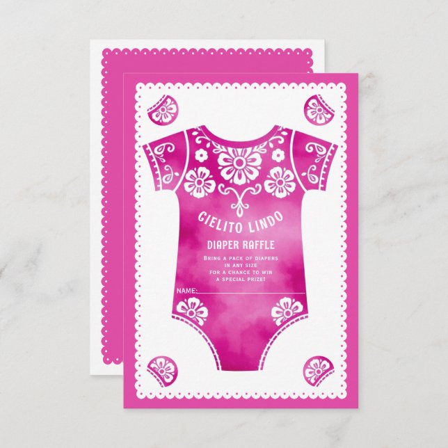 Carte D'accompagnement Cielito Lindo rose bébé douche Quileuse Raffle (Devant / Derrière)