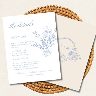 Carte D'accompagnement Cimier monogramme bleu Détails du Mariage floral