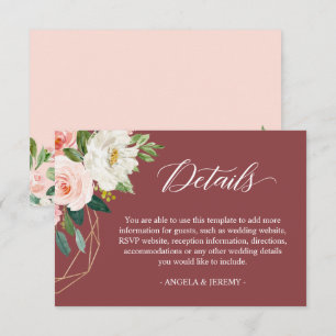 Carte D'accompagnement Cinnamon Blush White Floral Wedding Details