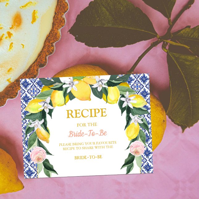 Carte D'accompagnement Citron Bleu Carreaux italiens Bride-to-be Recette (Créateur téléchargé)