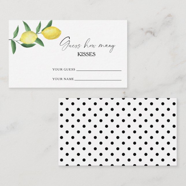 Carte D'accompagnement Citron - devine combien de baisers jeu de mariage (Devant / Derrière)