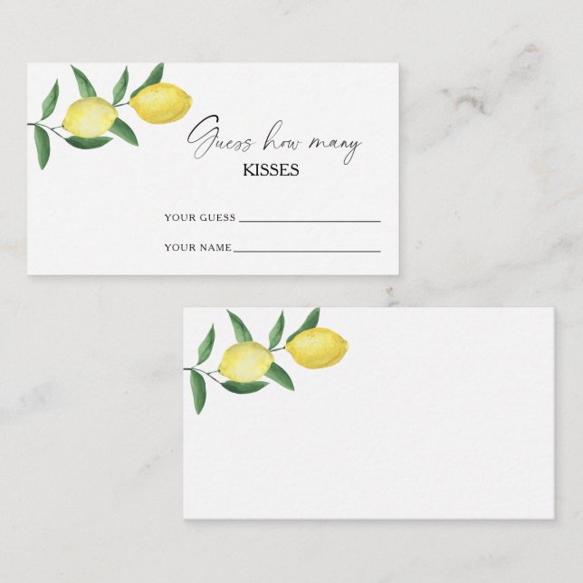 Carte D'accompagnement Citron - devine combien de baisers jeu de mariage (Devant / Derrière)