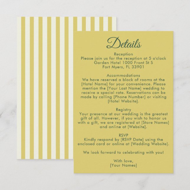 Carte D'accompagnement Citron Vert Olive et Ivory Détail de Mariage (Devant / Derrière)