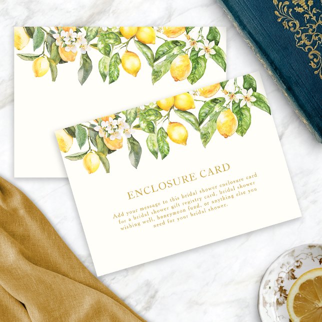 Carte D'accompagnement Citrons Floraux Aquarelle (Watercolor Lemons Floral Bridal Shower Enclosure Cards by Painted Paperie
)