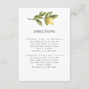 Carte D'accompagnement Citrons Vert sage Itinéraire MARIAGE chic