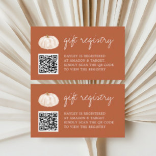 Carte D'accompagnement Citrouille Automne Baby shower QR Code Cadeau Regi