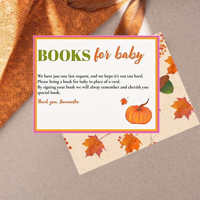 Carte D'accompagnement Citrouille Automne Mignonne Livre Pour Baby shower (Fall Pumpkin Books For Baby.. Baby Shower )