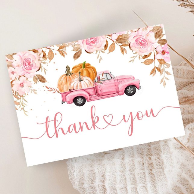 Carte D'accompagnement Citrouille Baby shower Automne Pink Truck Merci (Créateur téléchargé)