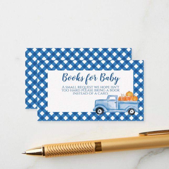 Carte D'accompagnement Citrouille Baby shower bleu Livres de camion pour  (Devant/Arrière en situation)