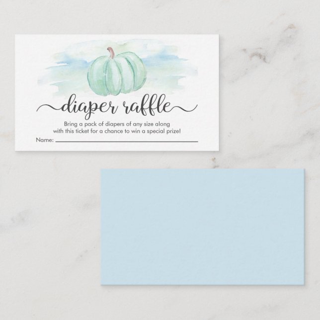 Carte D'accompagnement Citrouille Bleu Monnaie Aquarelle Papier Raffle Do (Devant / Derrière)