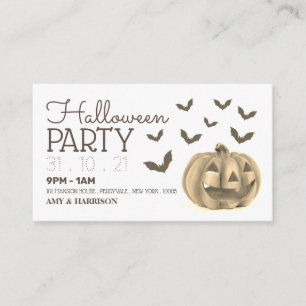 Carte D'accompagnement Citrouille & chauves-souris, Halloween Party Ticke