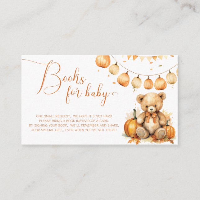 Carte D'accompagnement Citrouille de l'ours d'automne Livres pour billet  (Devant)
