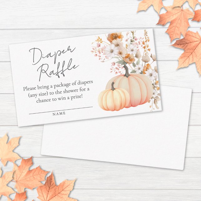 Carte D'accompagnement Citrouille Fleur sauvage Baby shower Déchets Raffl (Pumpkin Wildflower Baby Shower Diaper Raffle Enclosure Card)
