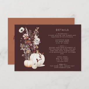 Carte D'accompagnement Citrouille  Fleur sauvage Boho Automne Mariage
