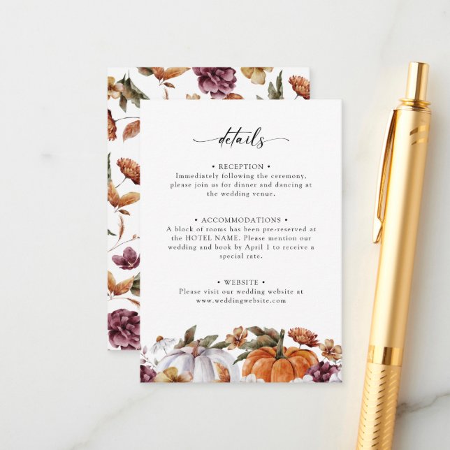 Carte D'accompagnement Citrouille floral (Devant/Arrière en situation)