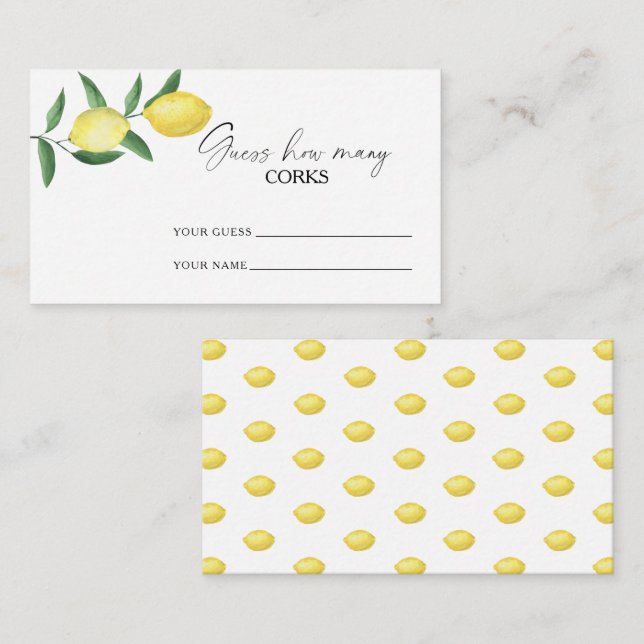 Carte D'accompagnement Citrus citron - devinez combien de lièges jeu de m (Devant / Derrière)