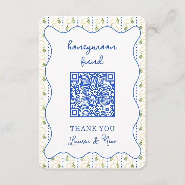 Carte D'accompagnement Citrus citron Mariage Lune de miel Code QR (Devant)