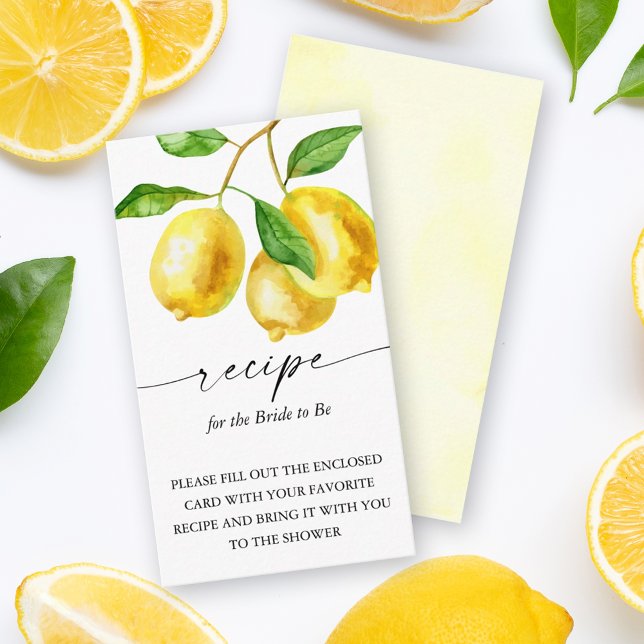 Carte D'accompagnement Citrus citron recette pour la mariée (Add these lemon enclosure cards to let guests know to bring a recipe to the bridal shower.)