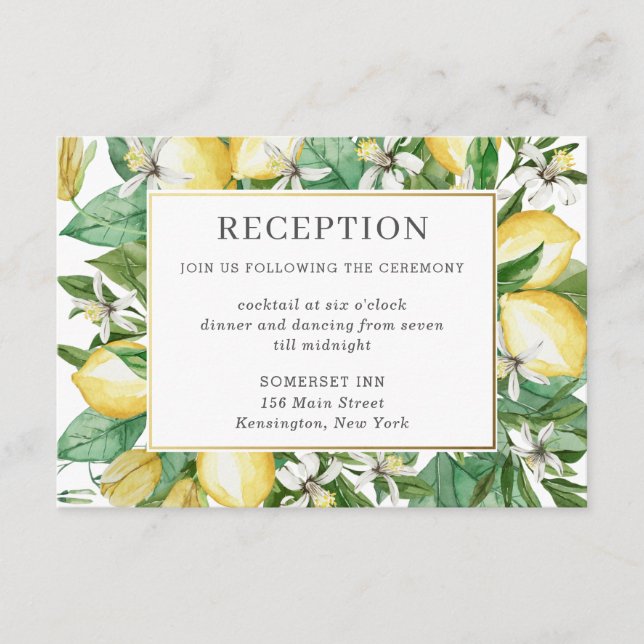 Carte D'accompagnement Citrus citron vert Floral Mariage Réception (Devant)