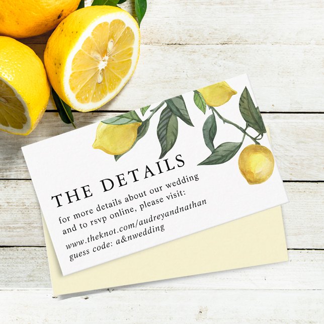 Carte D'accompagnement Citrus Citrus Lemon Green Site Mariage (Summer Citrus Lemon Greenery Wedding Website Enclosure Card)